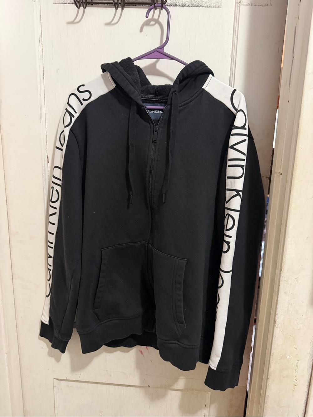 Calvin Klein Black Zip Hoodie with White Sleeve Logos